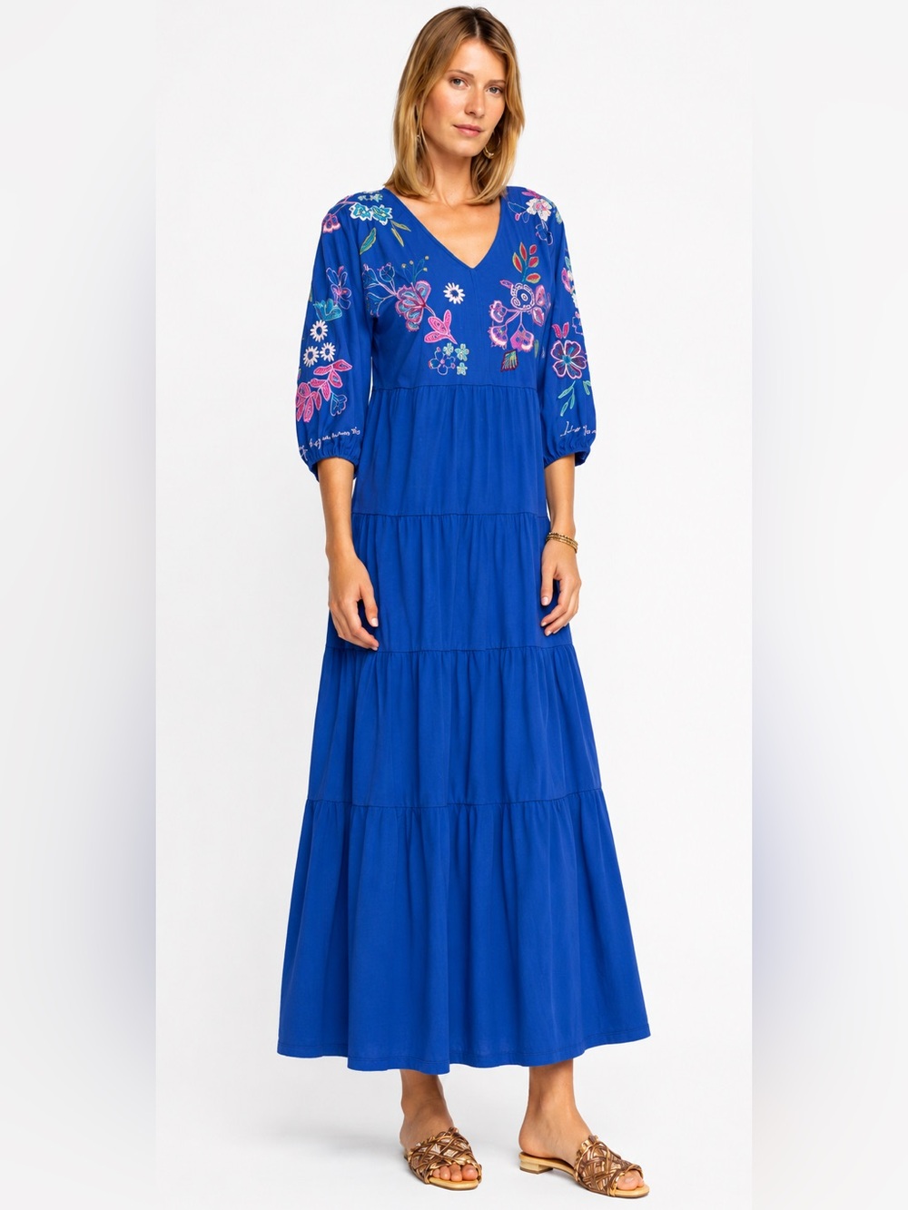 Johnny Was Shilo Dolman Tiered Knit Dress Floral Boho Women Size S